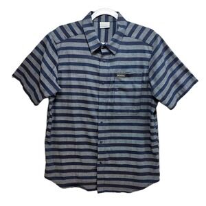 Columbia  Snap Close Shirt Men M Pockets Striped Blue Orange Stretch Gorpcore